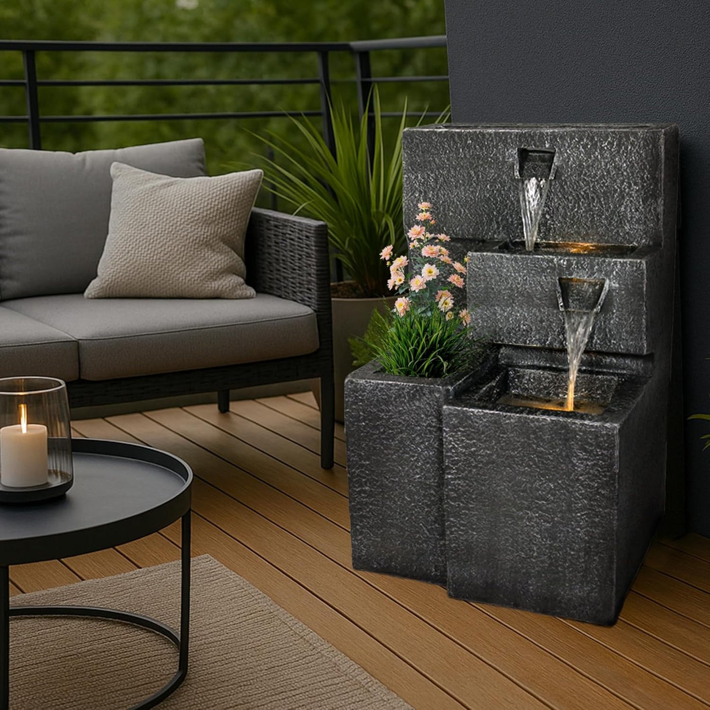 Gartenbrunnen Grada mit LED-Beleuchtung