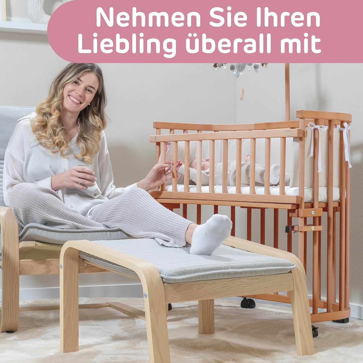 Maxi Comfort Plus Beistellbett, Natur Lackiert ; 96L x 56.5B x 79H cm ; Ohne Matratze