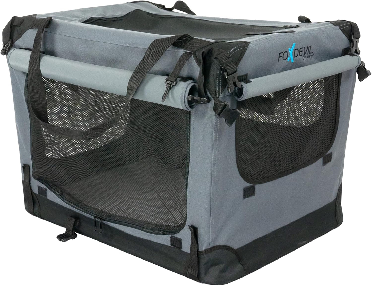 Faltbare Hundebox mit Sicherheitsgurtlaschen, XL Grau