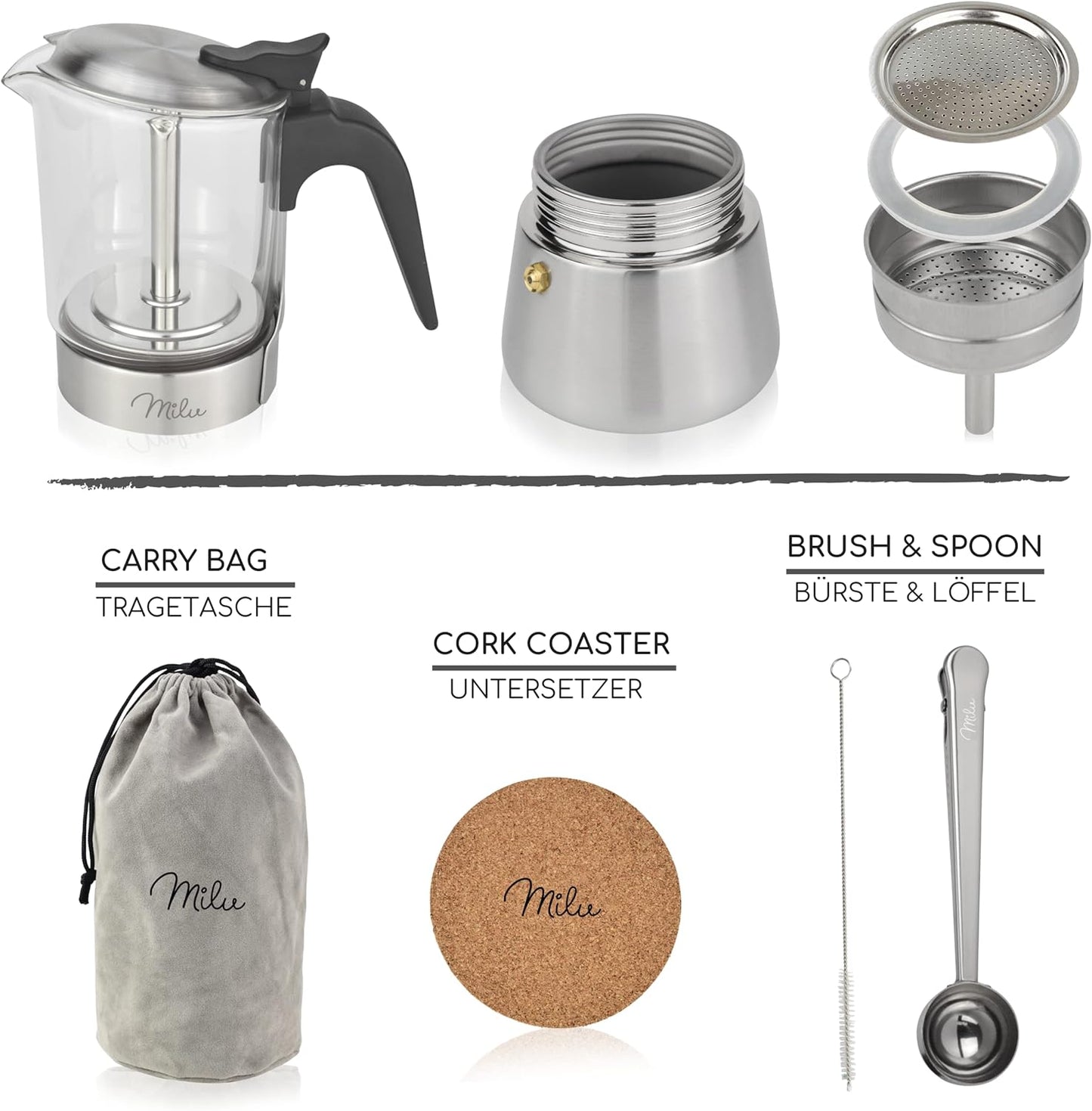 Espressokocher Induktion für 4 Tassen, Glas 4 Tassen (200ml)