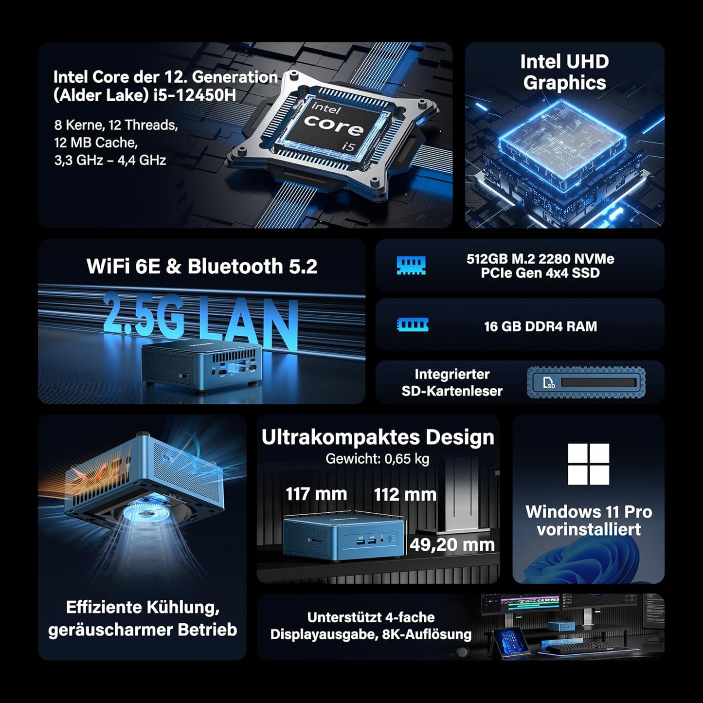 IT12 Mini PC mit Intel i5-12450H, IT12 i5-12450H（16+512）