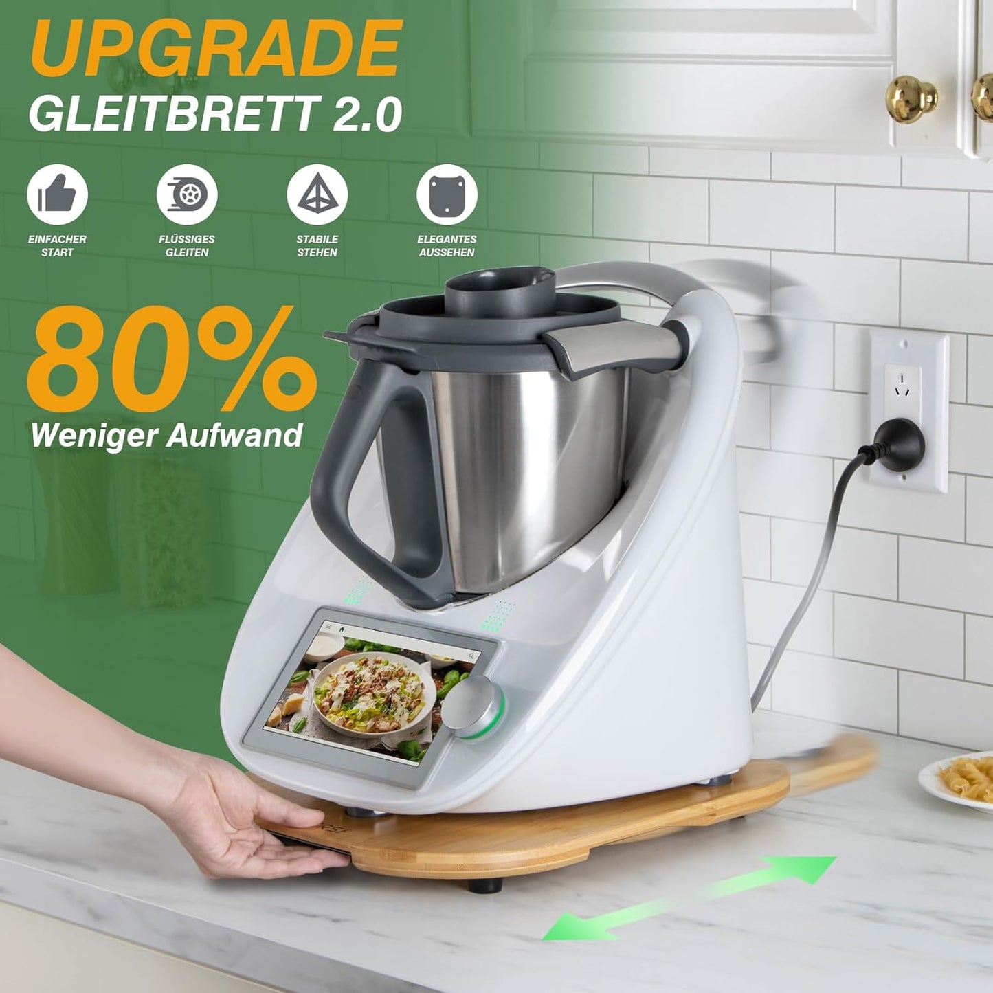Gleitbrett für Thermomix TM6/TM5 mit Rollen, Bambus