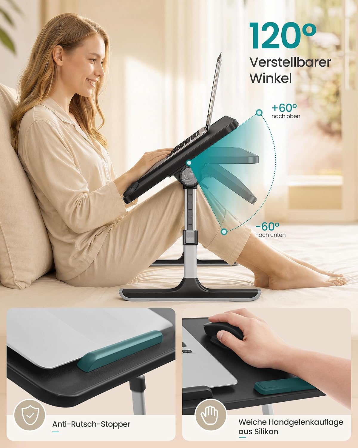 Laptoptisch, Schwarz 52 x 30 cm