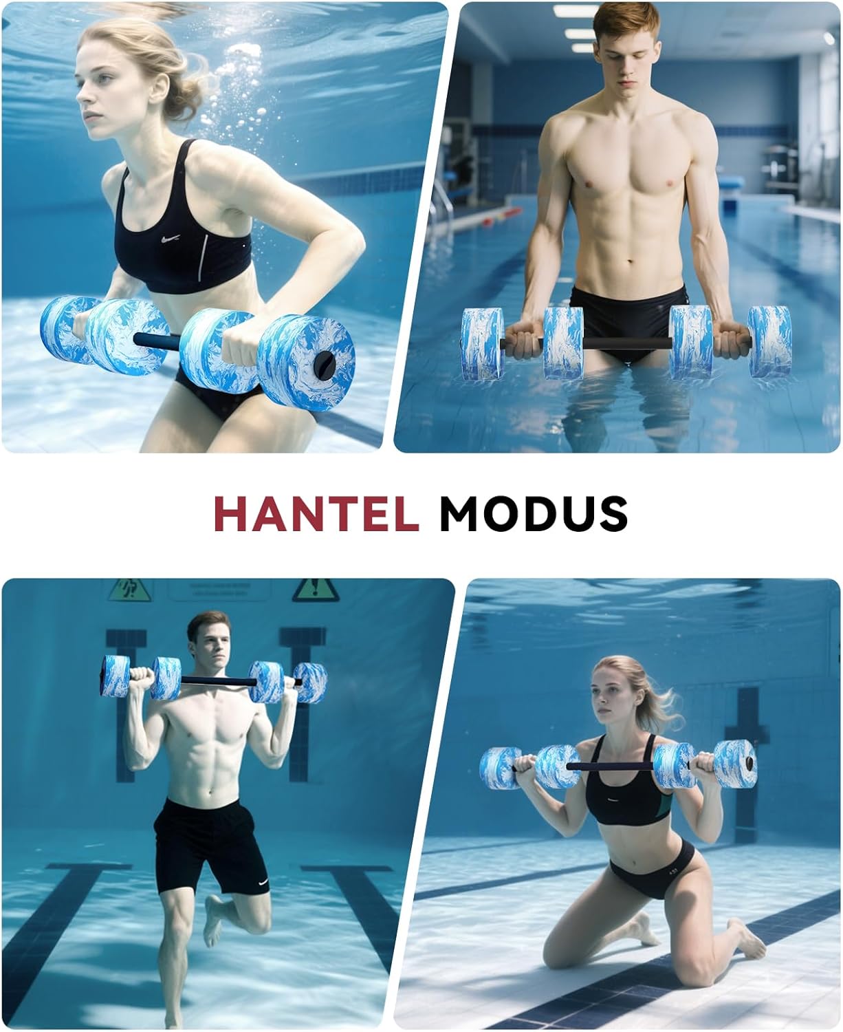3-in-1 Wasserhanteln mit Verbindungsstange für Aquafitness und Reha, Blau