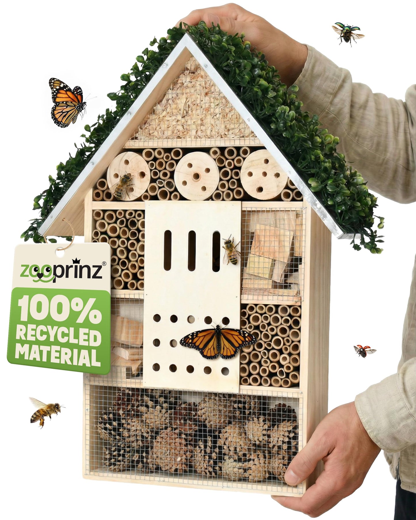 Insektenhotel XXL mit Efeu-Dach (55 cm), XXL Insektenhotel – Efeu Dach Gross (55 cm)