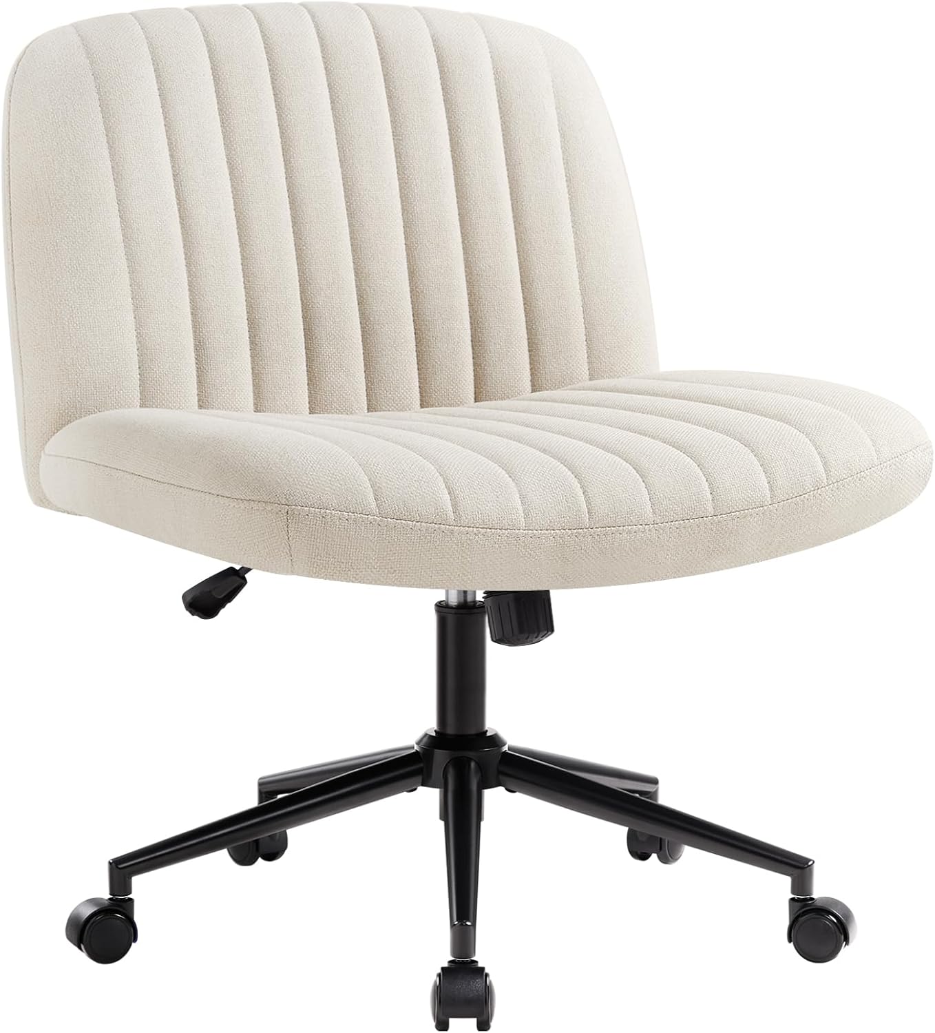 Höhenverstellbarer Drehstuhl ohne Armlehnen, Beige mit Rollen