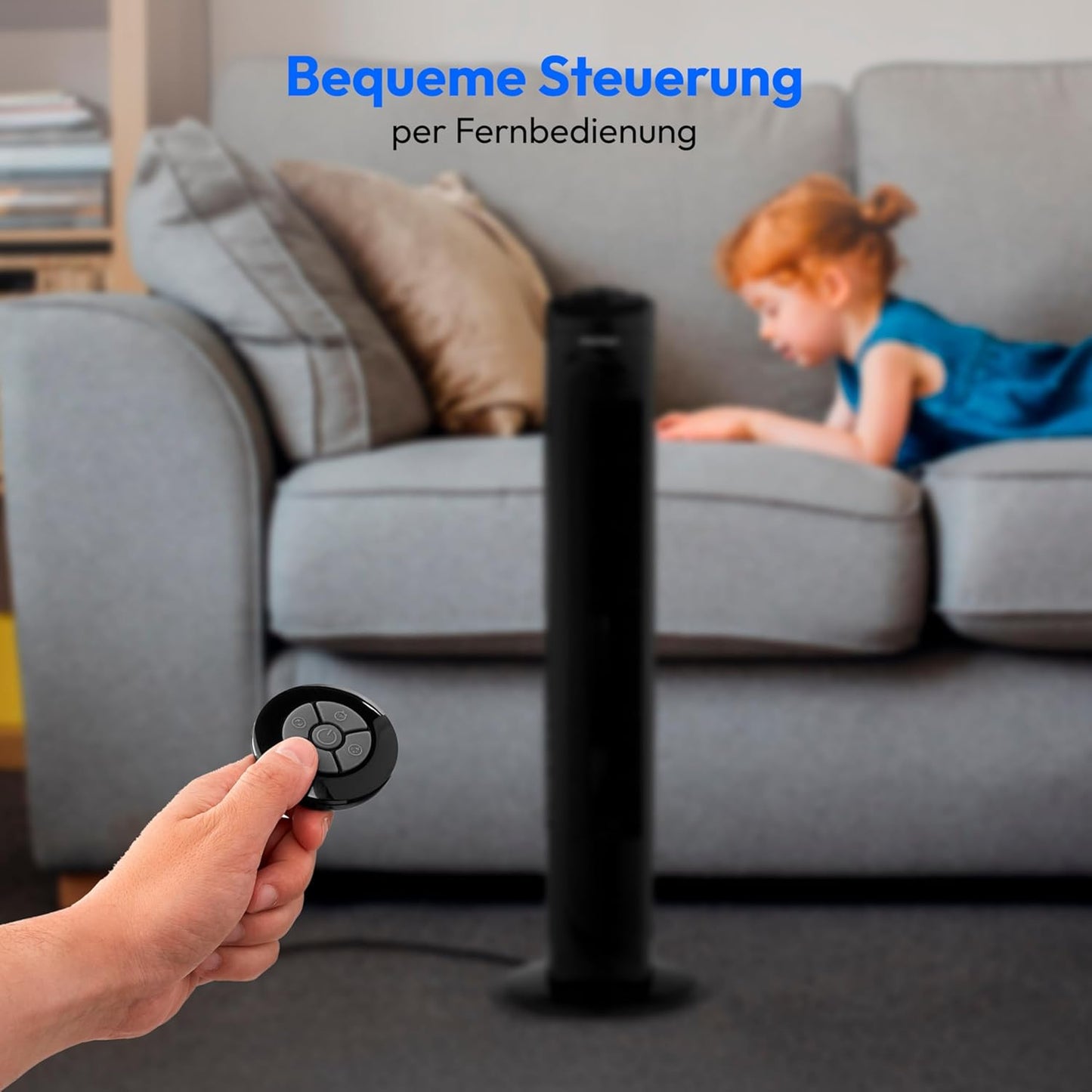 E11 TF Turmventilator mit Fernbedienung, Schwarz