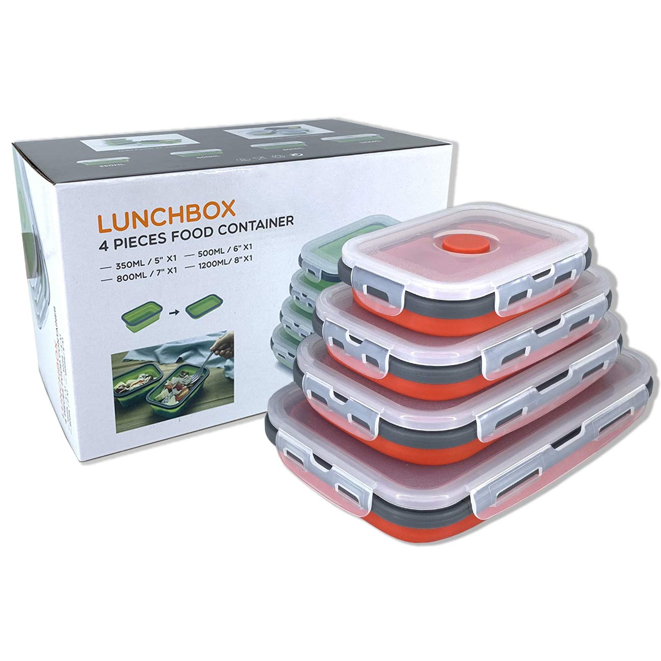 Faltbares Food Container-Set, 4-teilig mit Deckel, Rot