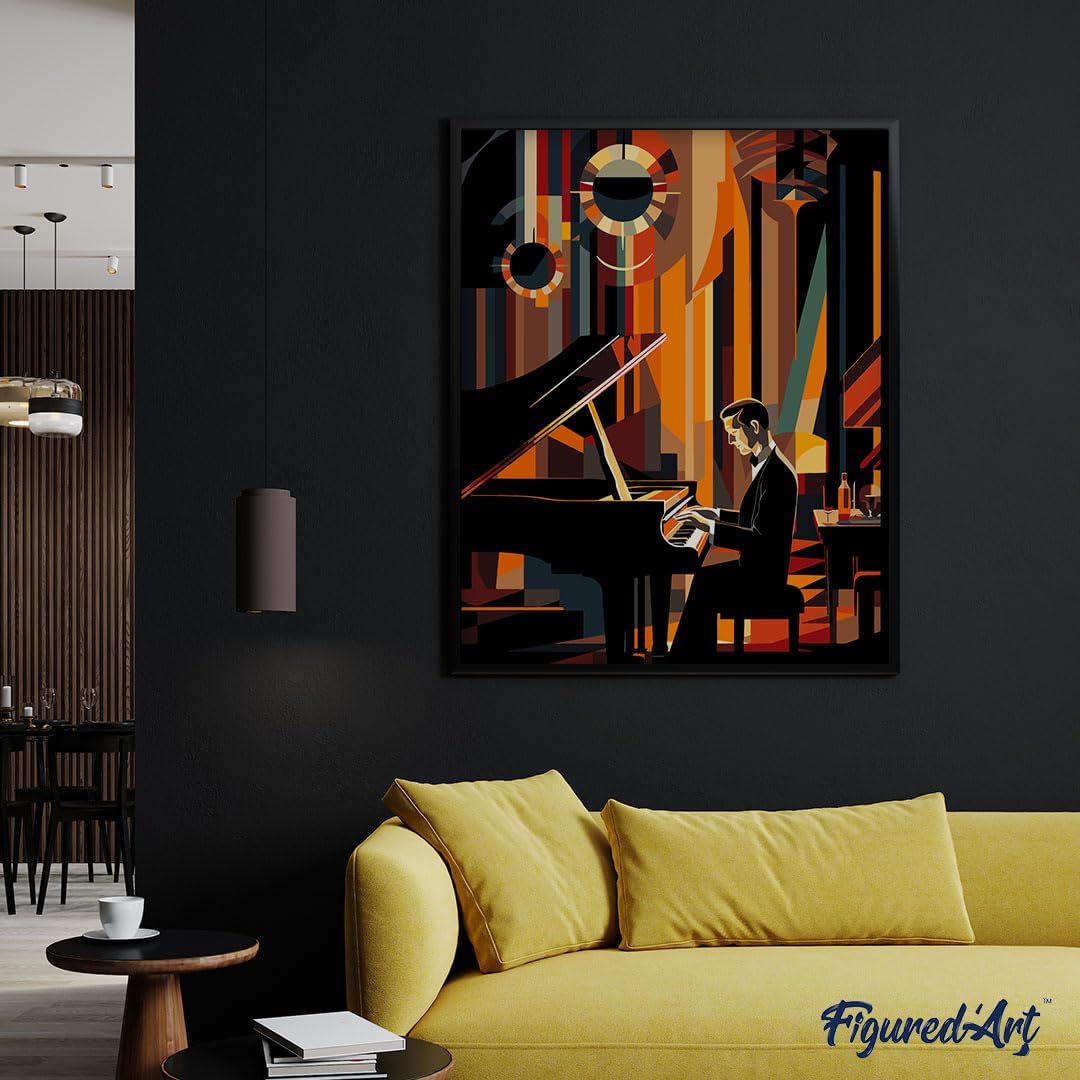 Malen Nach Zahlen Set Art-Deco-Mann, Art-Deco-Mann am Klavier 40x50cm Mit Rahmen (bereits gespannt)