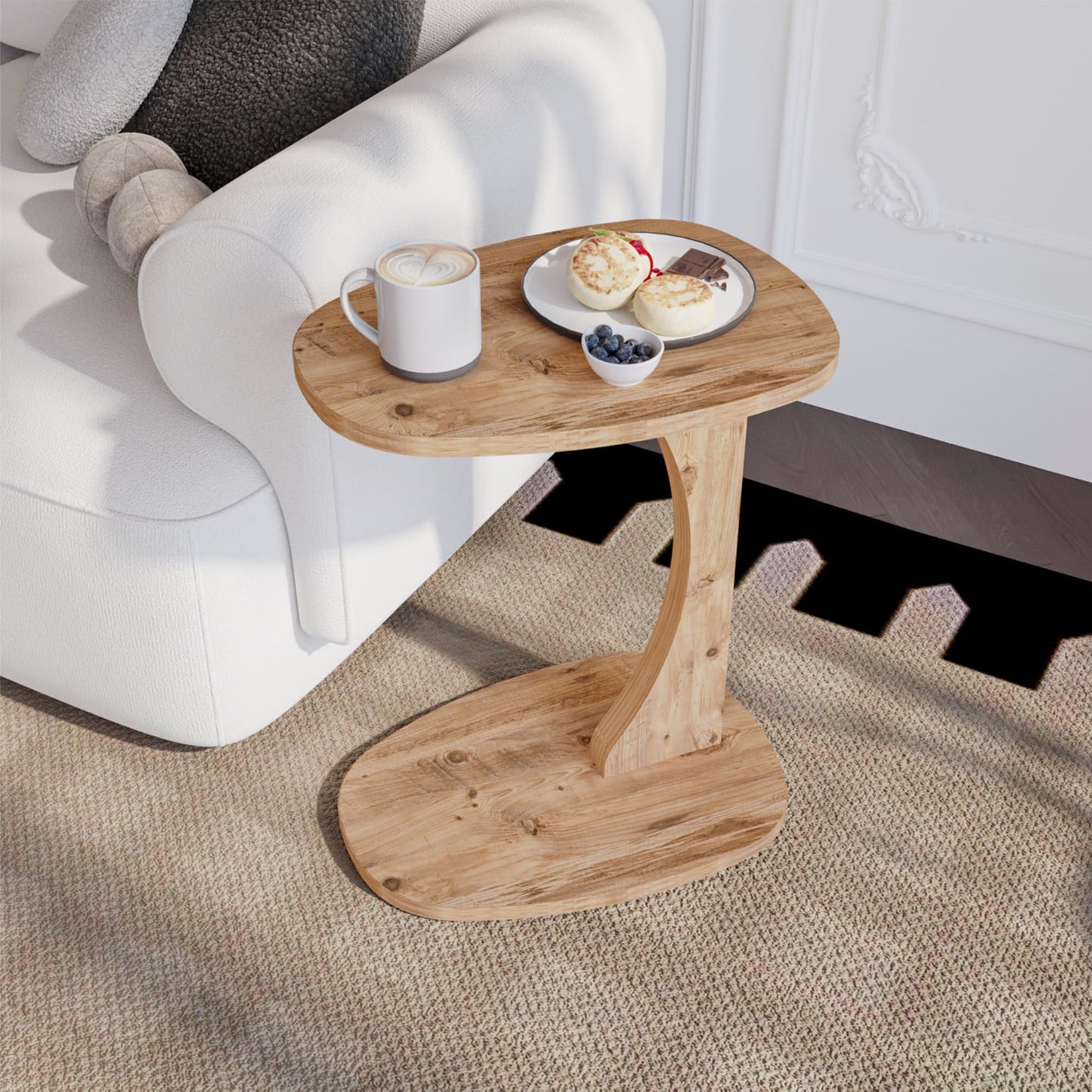 Norma C-förmiger Beistelltisch mit Rollen, Holz-optik