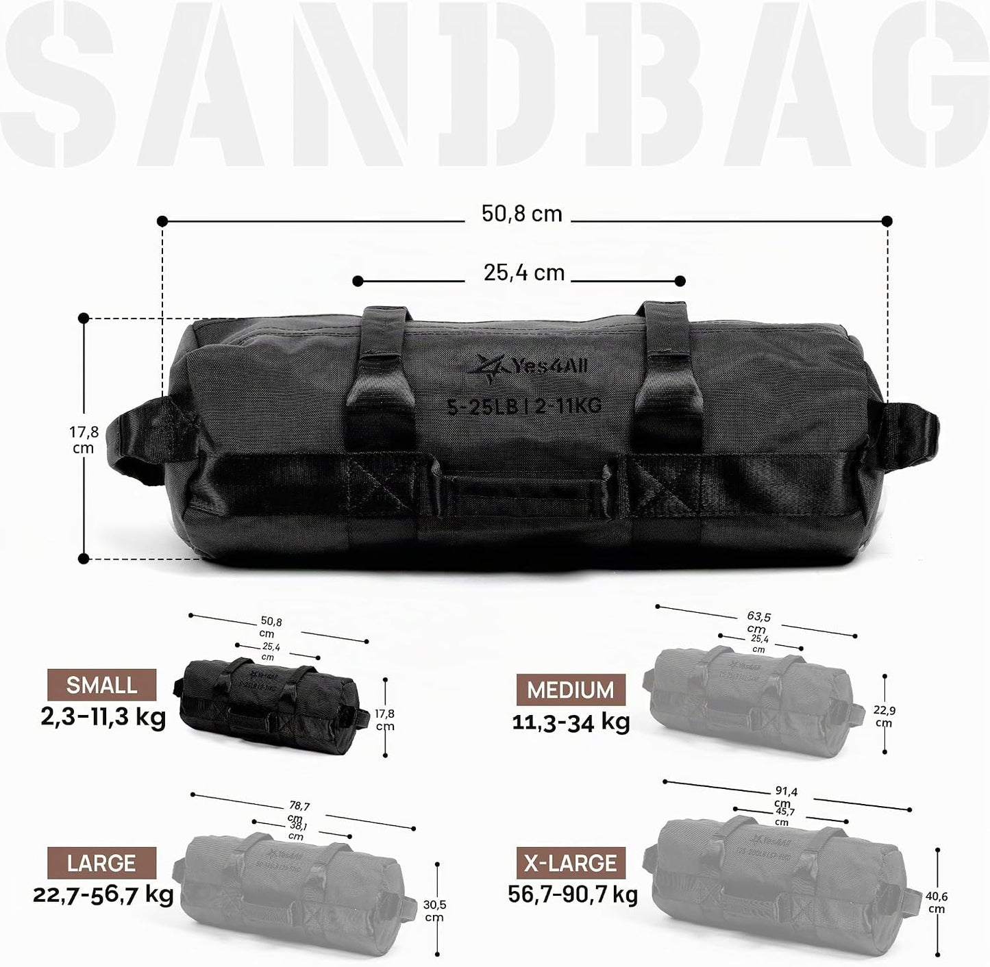 Verstellbare Sandsack für Krafttraining, E. Schwarz - (2kg - 11kg)