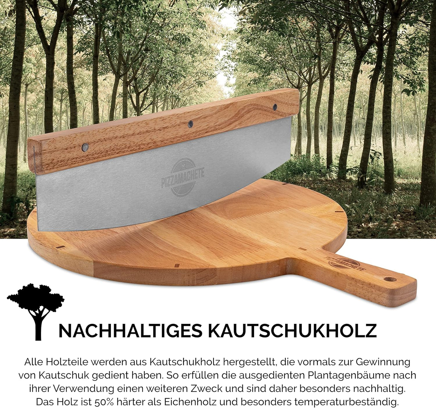 Pizzaschneider-Set mit Wiegemesser und Holzbrett