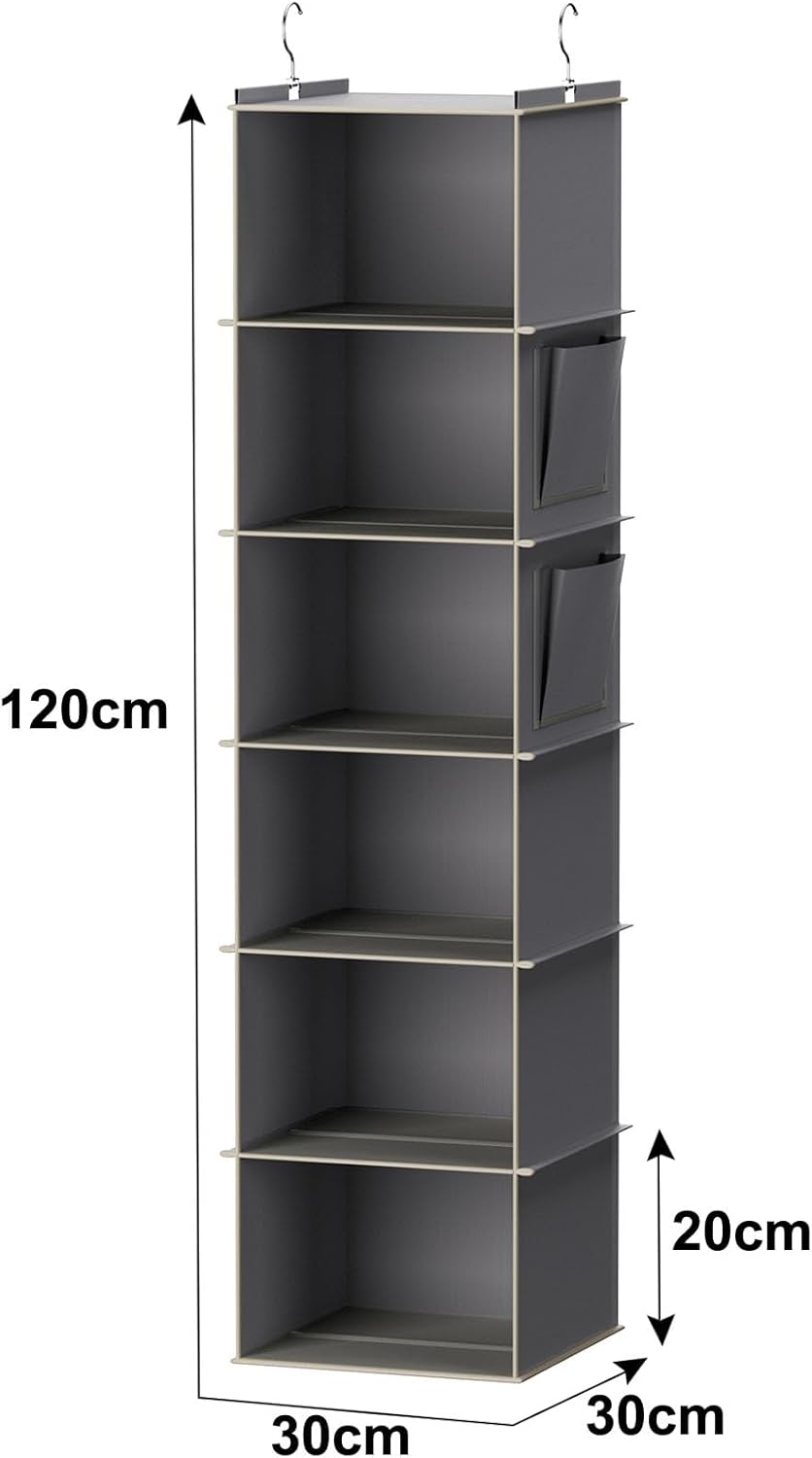 Hängeregal, 6 Fächer Grau, Schwarz, Beige