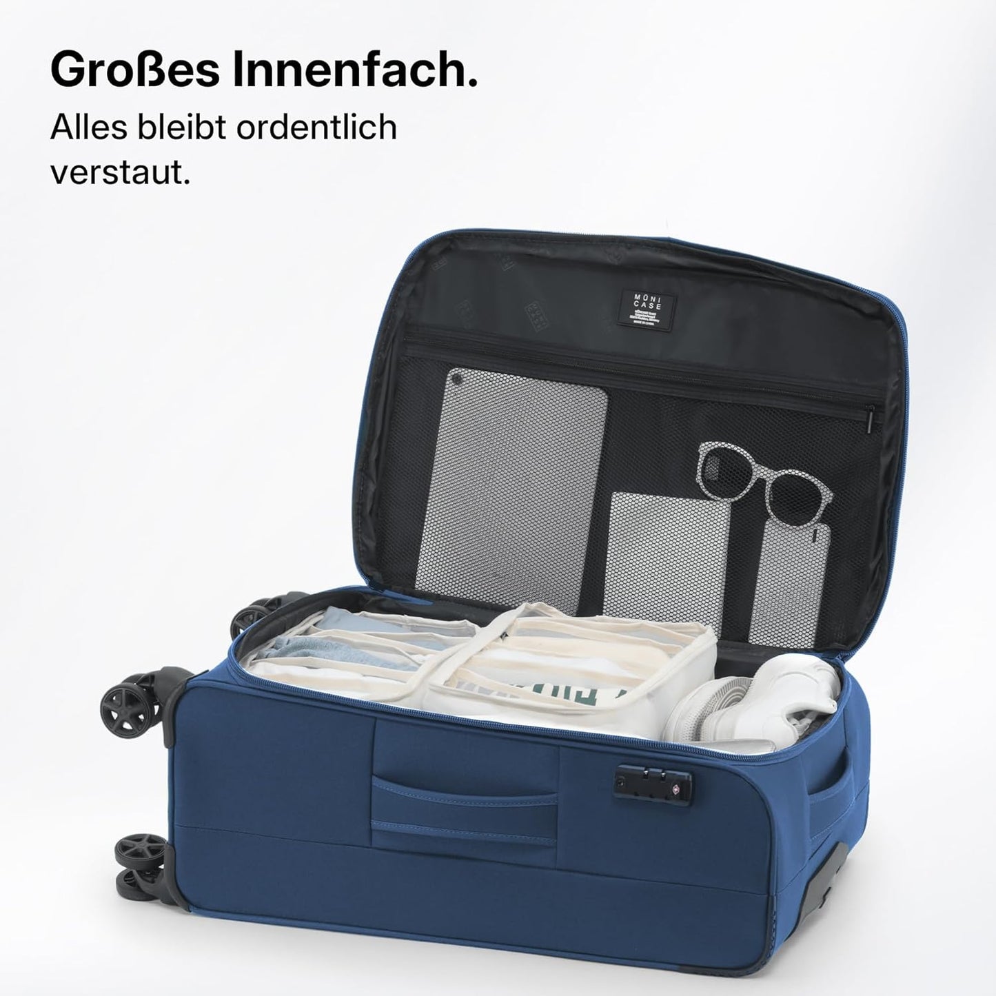 Erweiterbarer Stoffkoffer, Dunkelblau Koffer M (55 cm) erweiterbar