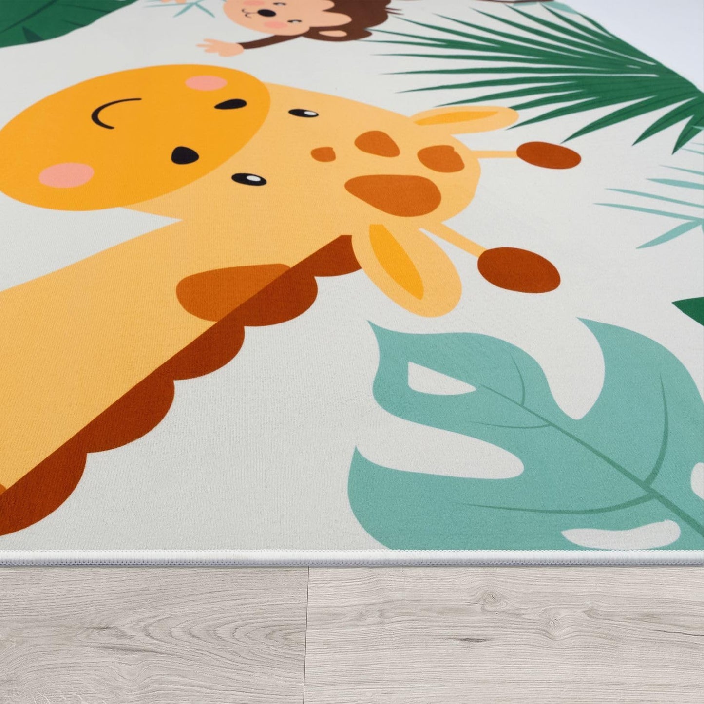 Kinderzimmerteppich Teppich Junge Mädchen Kinderteppich Rutschfest Zoo Tiere, 80x150 cm Rettangolare Grün Beige Blau