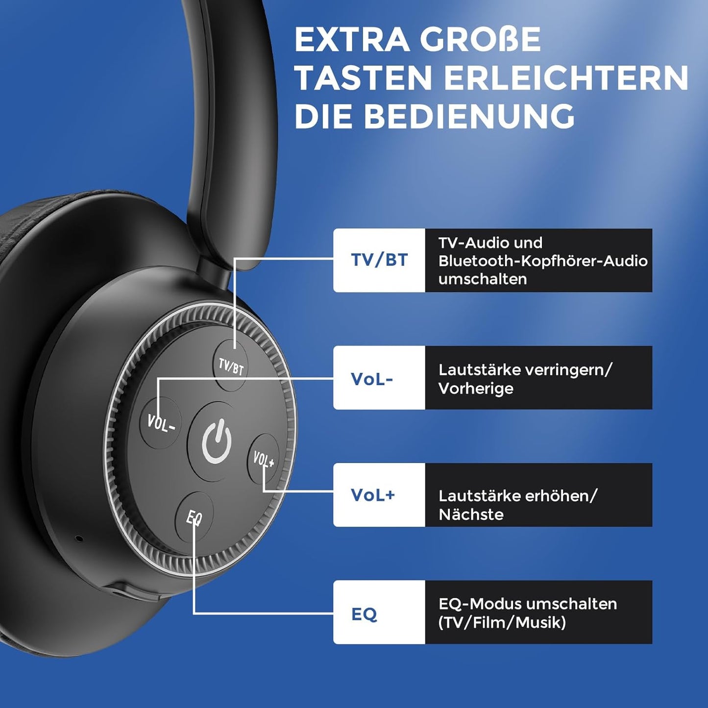 Kabellose TV-Kopfhörer mit Ladestation, Black