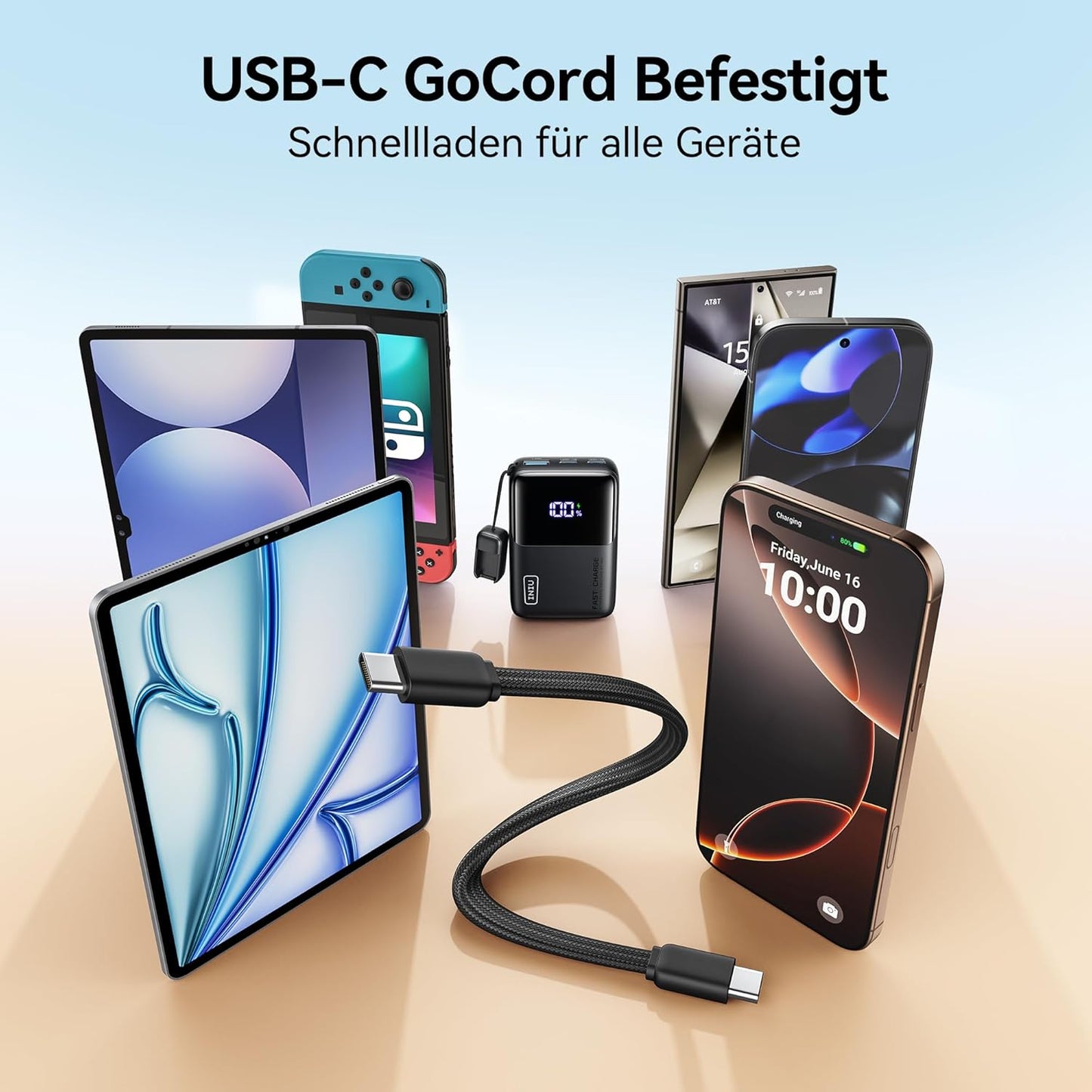 Mini Power Bank mit Schnellladefunktion, Schwarz