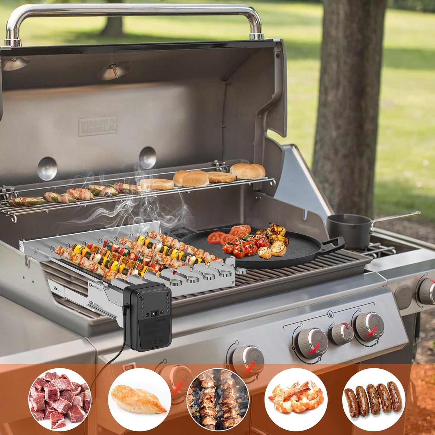 Rotisserie Spiessdreher mit 7 Spiessen und Motor