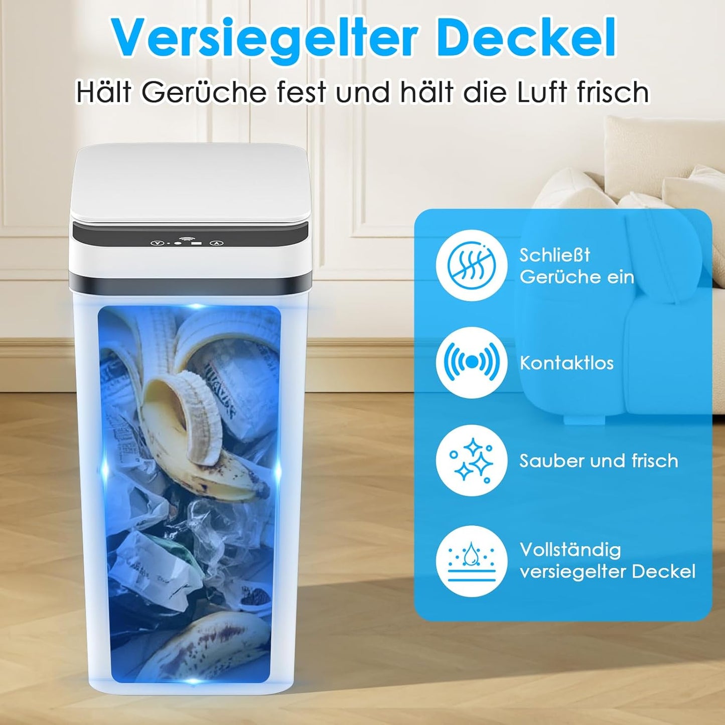 Mülleimer-Set mit Sensor, Weiß