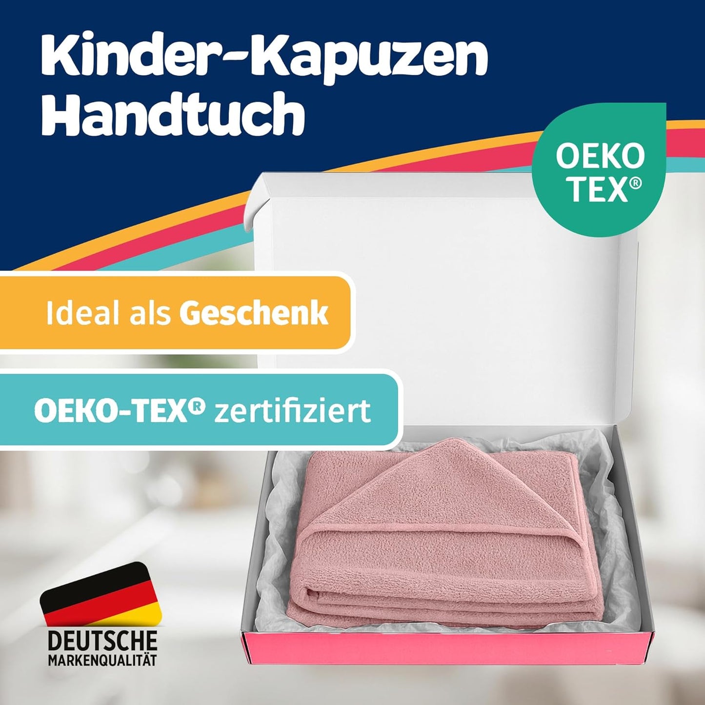Kapuzenhandtuch Baby 100x100 cm mit Geschenkbox, Rosa