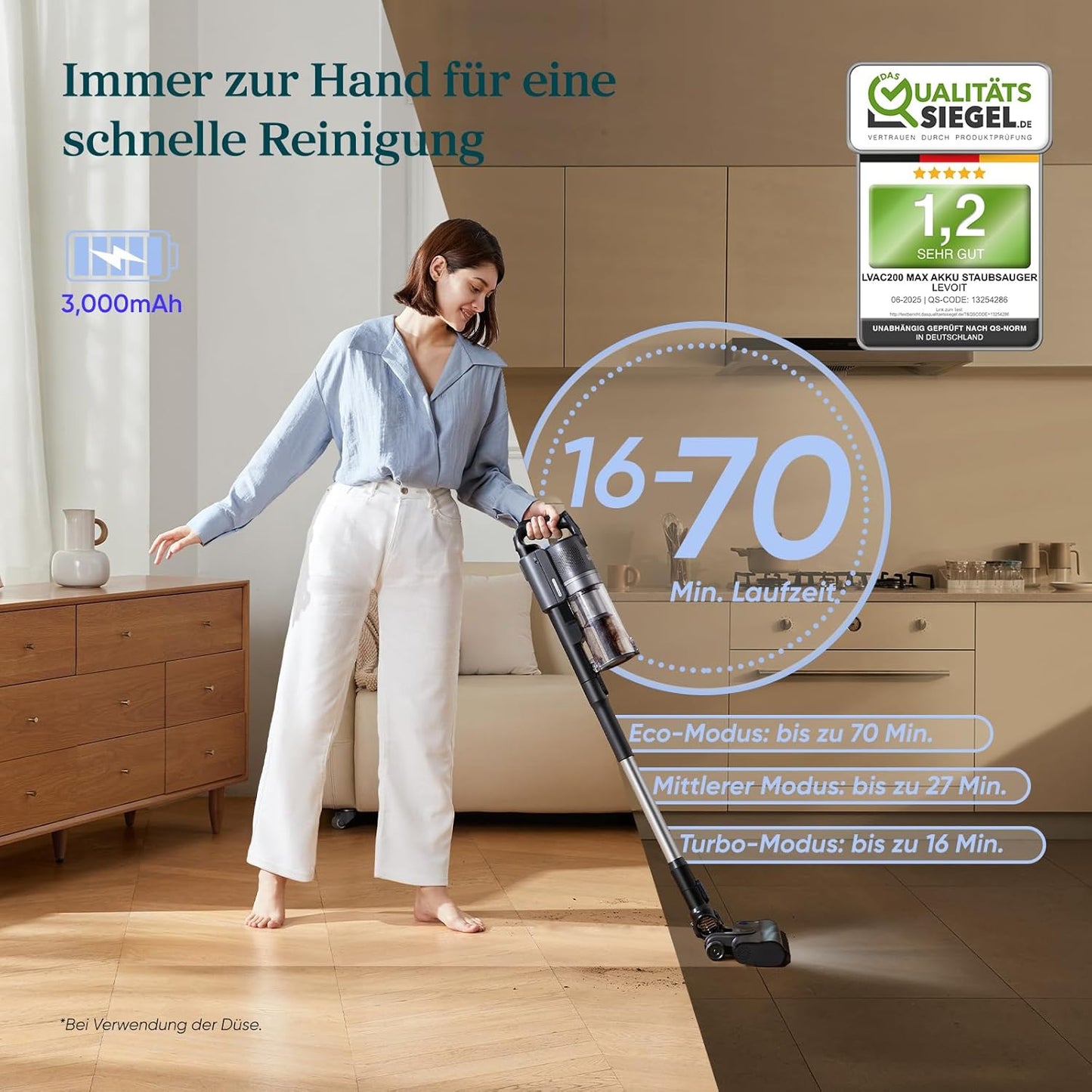 Kabelloser Akkustaubsauger, Grau 70-Minuten-Laufzeit-Upgrade LVAC 200 Max