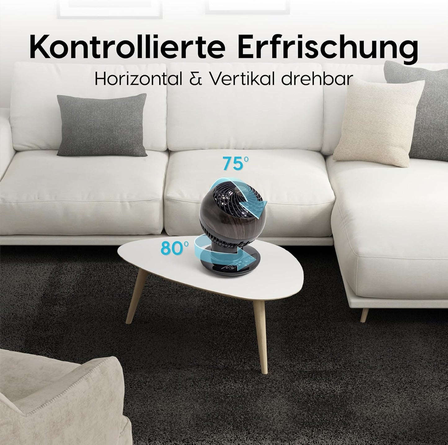 Tischventilator PCF-SC15T mit Fernbedienung, oszillierend, Schwarz Holz Fernbedienung/30m²