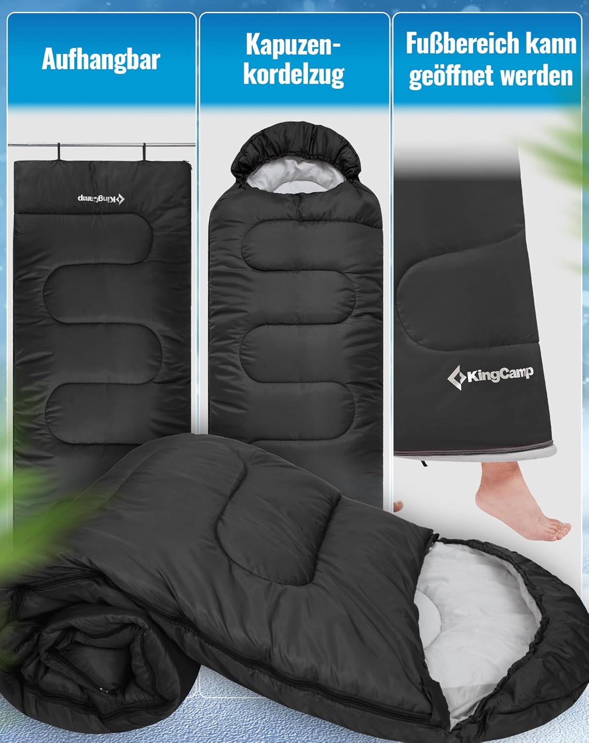 Schlafsack für kaltes Wetter, Schwarz L Zip 220×75cm