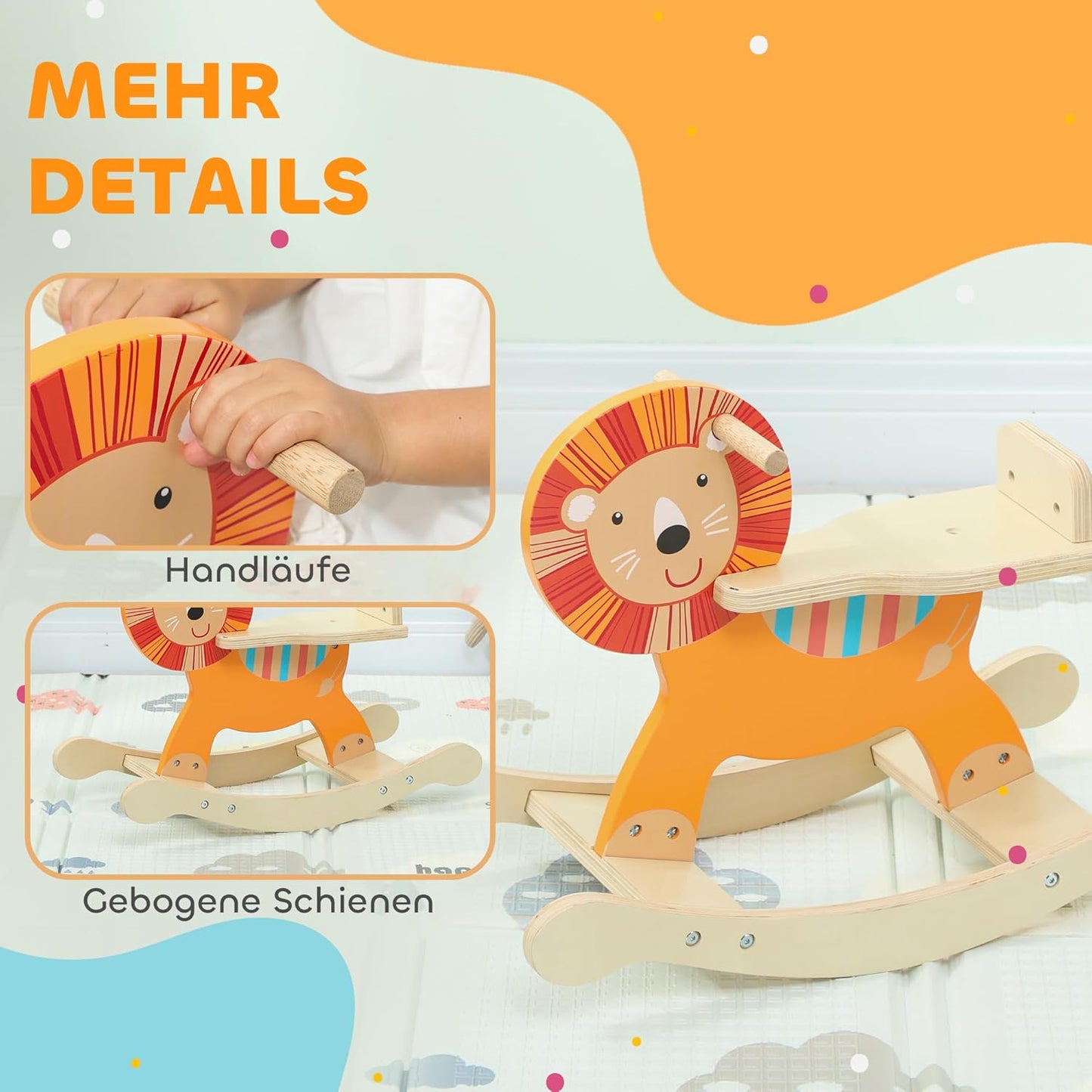 Schaukelpferd Mehrschichtenplatte Orange, Löwendesign