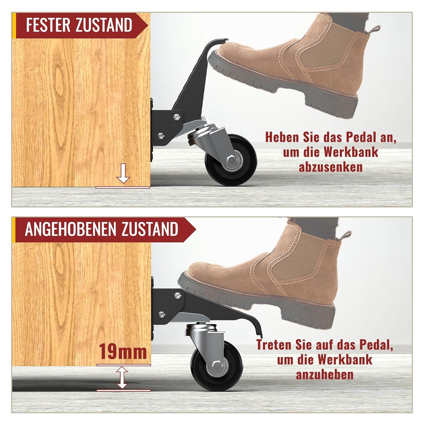 4-teiliges absenkbares Schwerlastrollen-Set, 315 kg