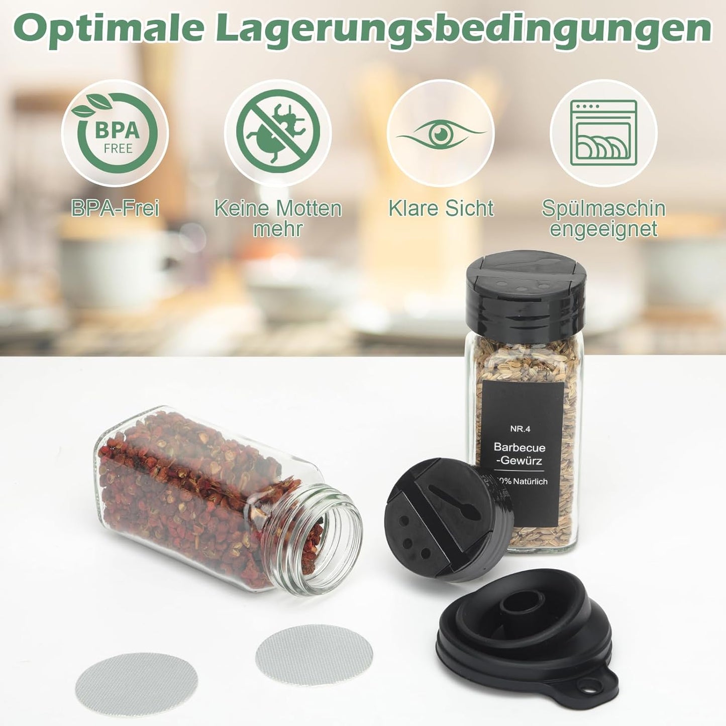 24-teiliges Gewürzgläser-Set mit Doppelkopf-Deckel, 24 Doppel Deckel