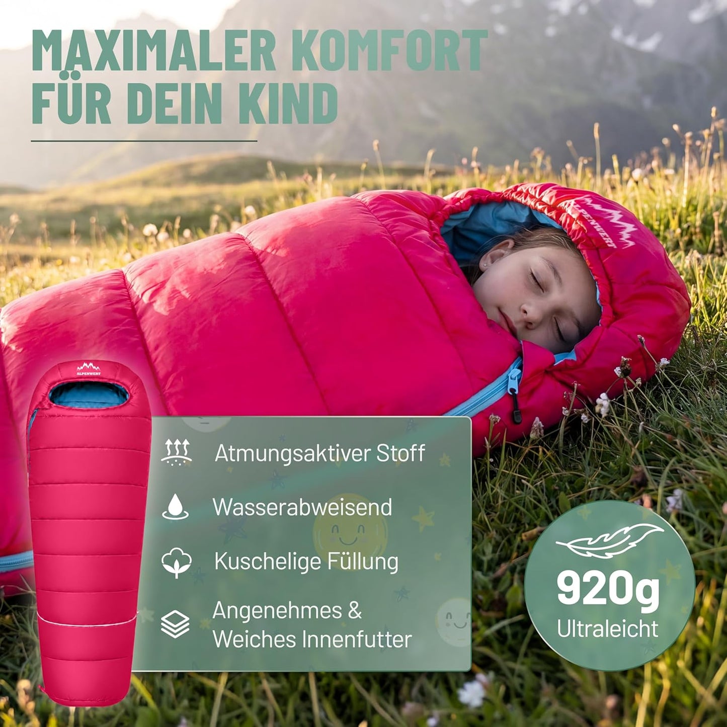 Kinderschlafsack Sommer Mumienschlafsack, Pink/Hellblau