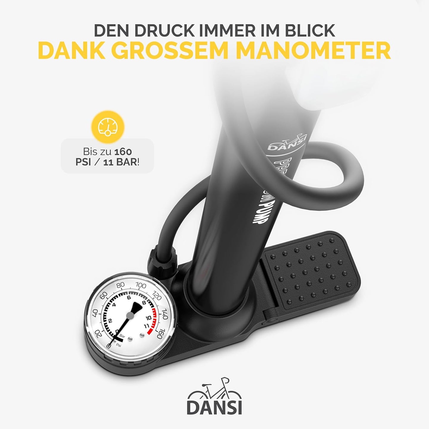 Stand-Fahrradpumpe mit Manometer und Adaptern, BASIC