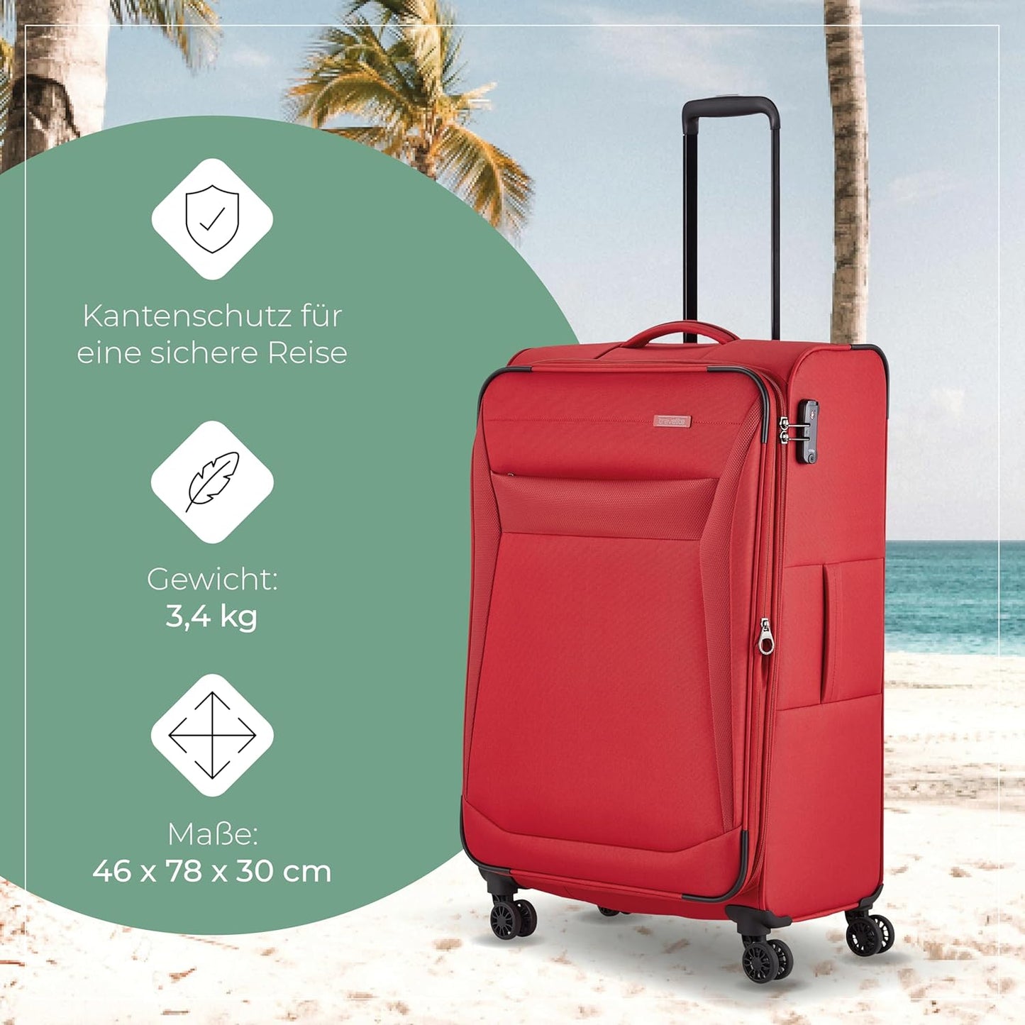 Weichschalenkoffer, Trolley Grösse L (78 cm) Rot