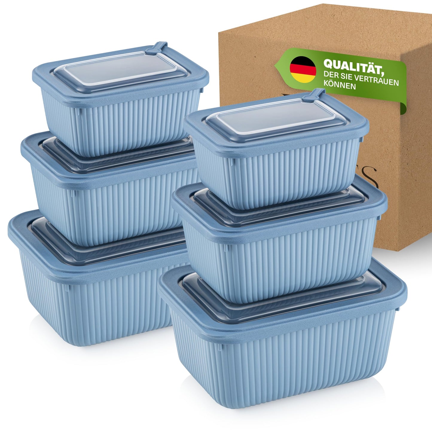 6er-Set Frischhaltedosen mit Ventildeckel, Blau 6er Set Rechteckig