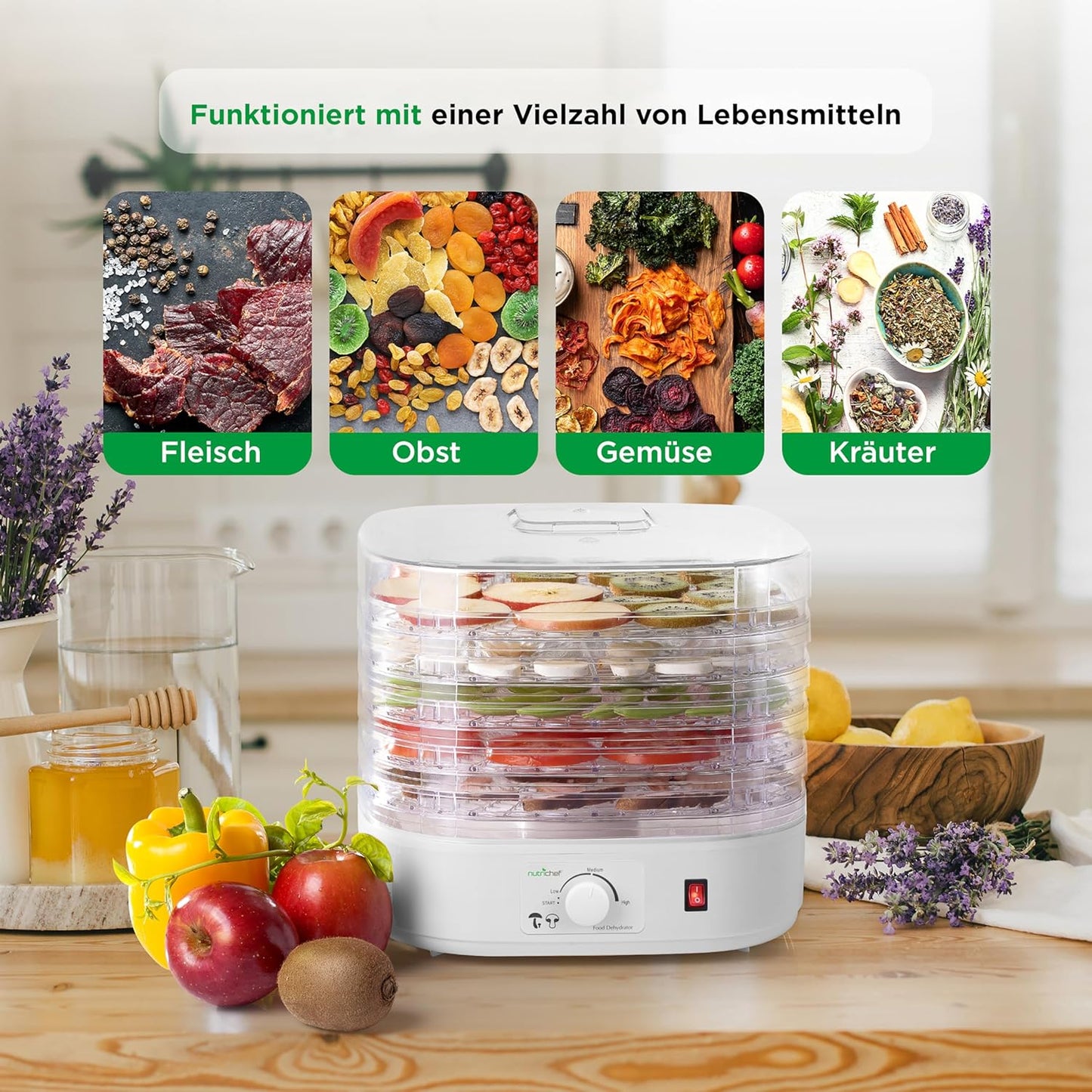 Dörrautomat PKFD06 mit 5 Einschüben und 82°C einstellbar, Weiss