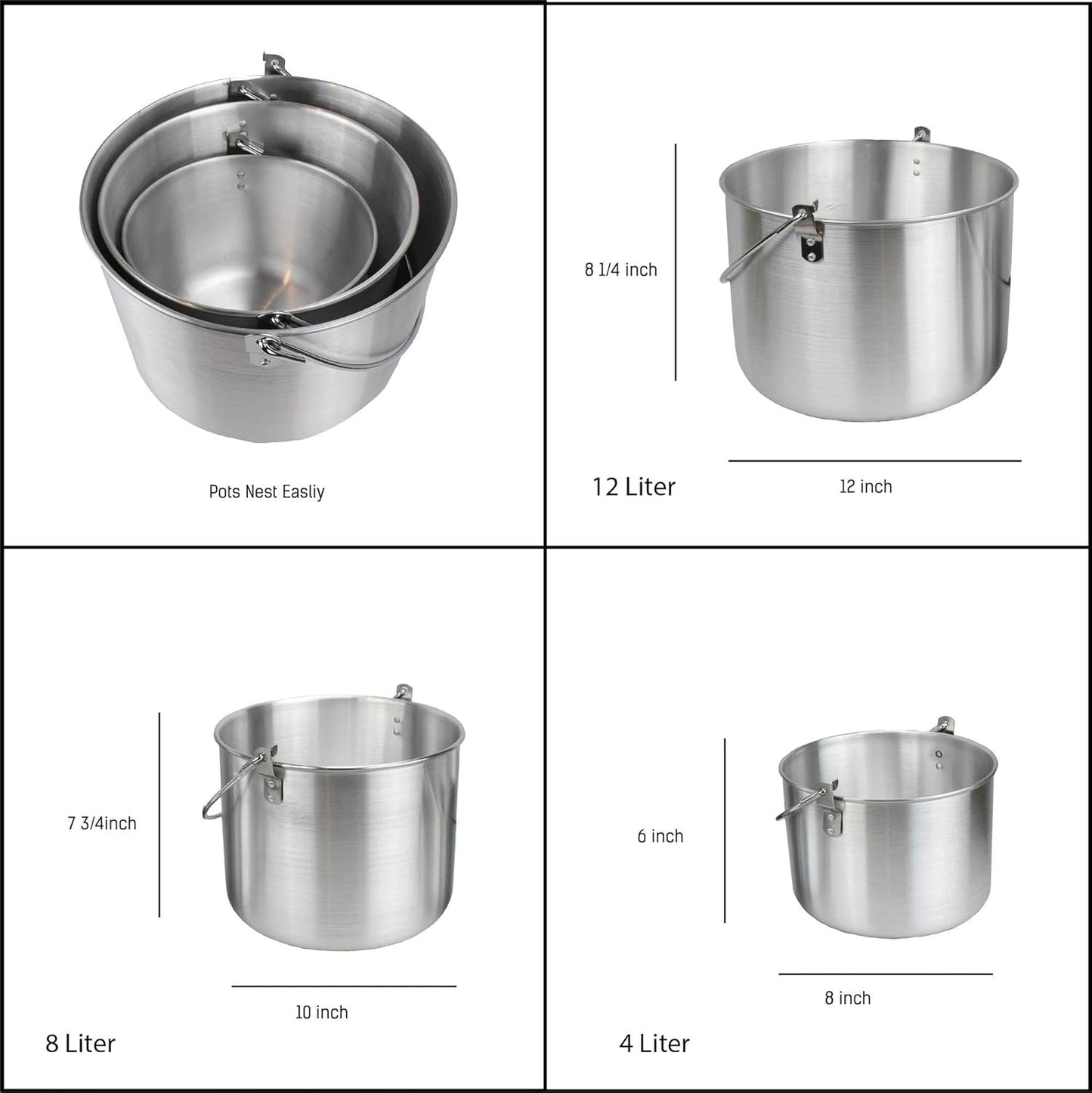 3er-Set Campingkochtopf, 4,8,12 Liter