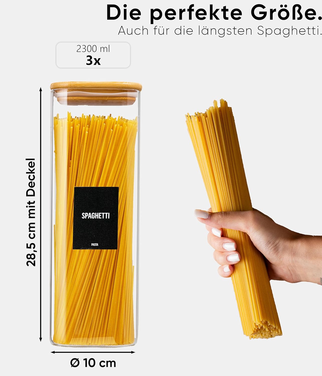 Vorratsgläser-Set mit Deckel, 3 Stk., 1 Grösse/2300ml, eckig