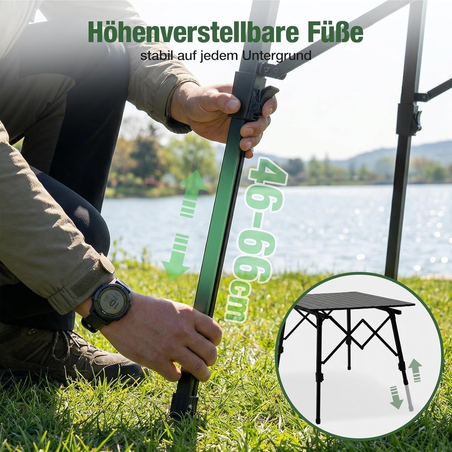 Faltbarer Campingtisch mit Höhenverstellung, 72x69cm