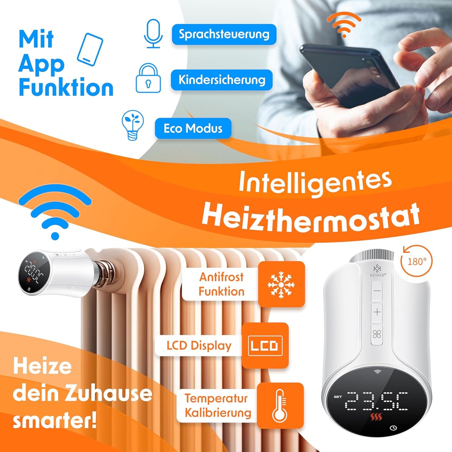 Heizkörperthermostat mit Smart Home Steuerung, Rund 1 Stück Weiß