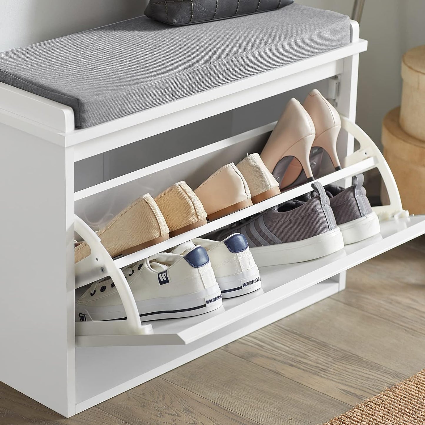 Schuhbank mit Sitzkissen, Kurze Sitzbank Weiß