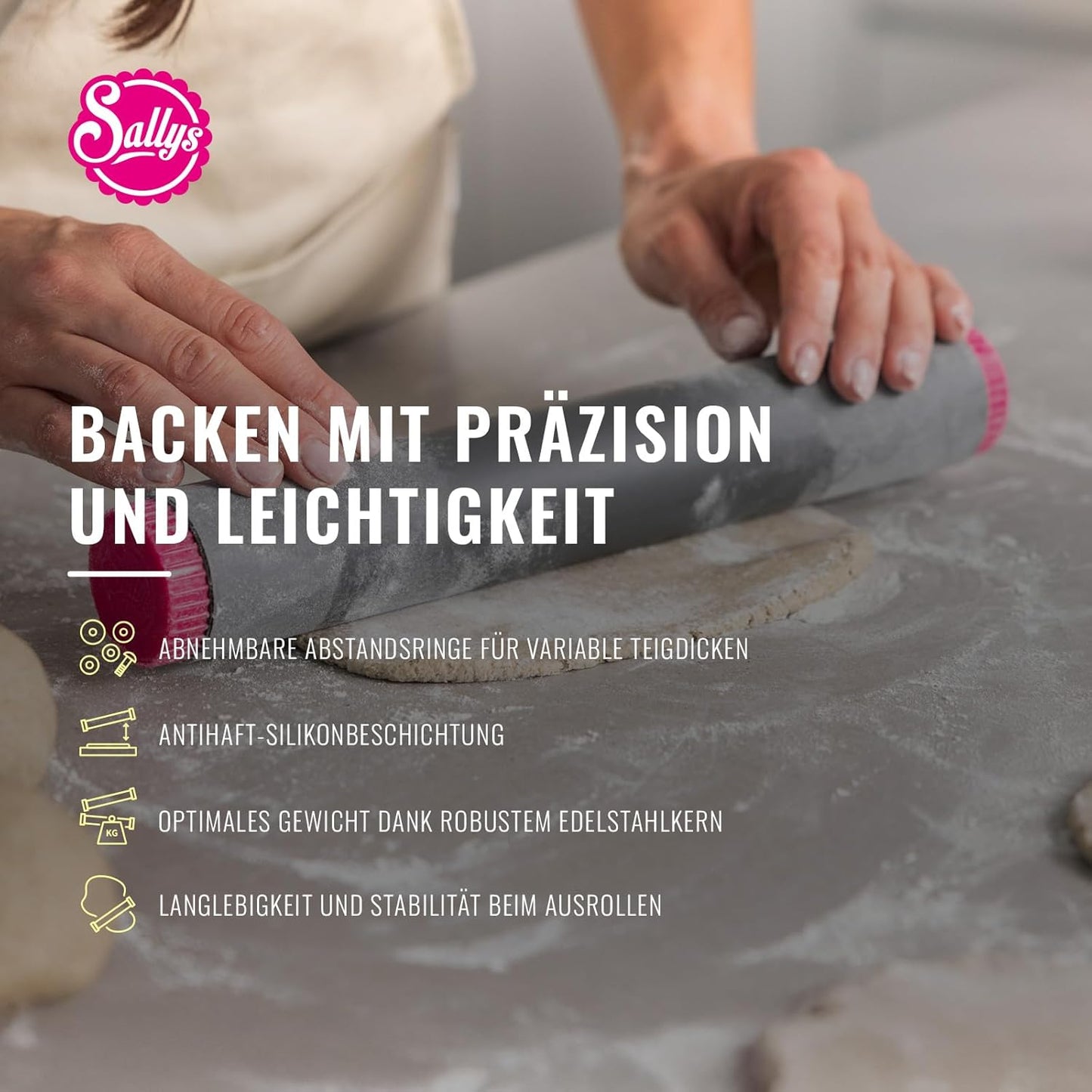 Ausrollstab mit Abstandsringen, 30 cm