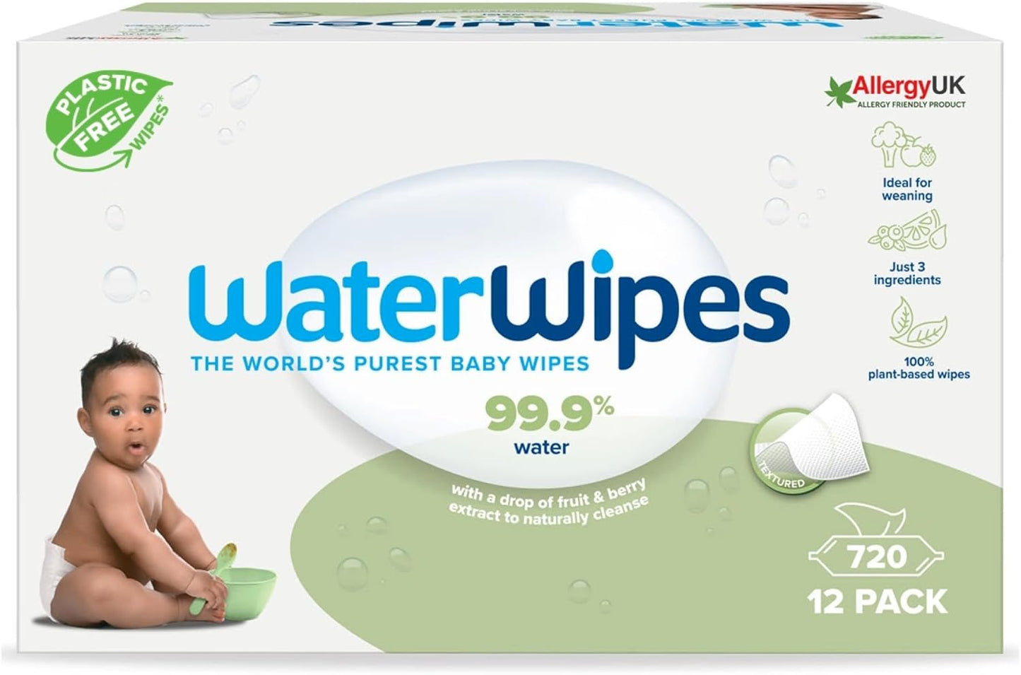 99,9 % wasserbasierte Reinigungstücher für Babys (720 Stück), 720 Stück (12er Pack)
