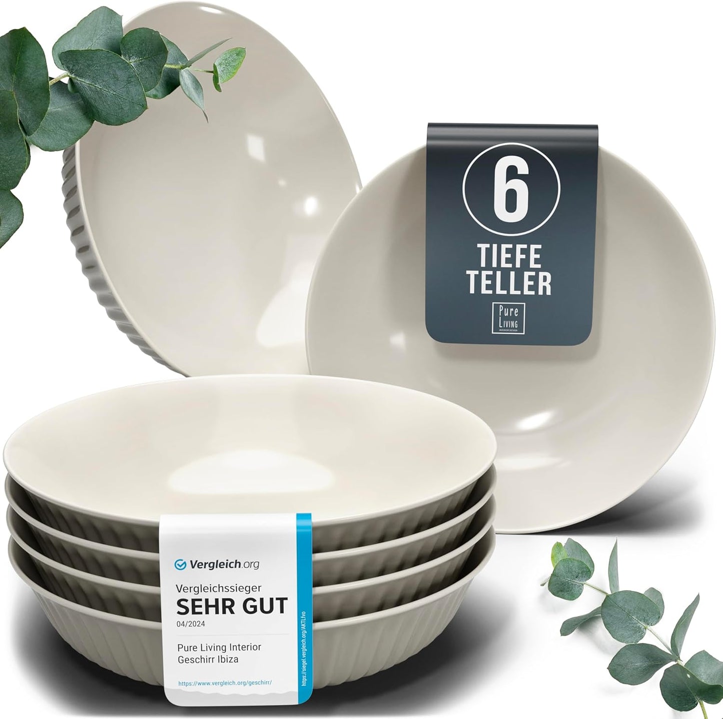 Skandinavisches Suppenteller-Set Hygge, Tiefe Teller (6x) Hellbraun