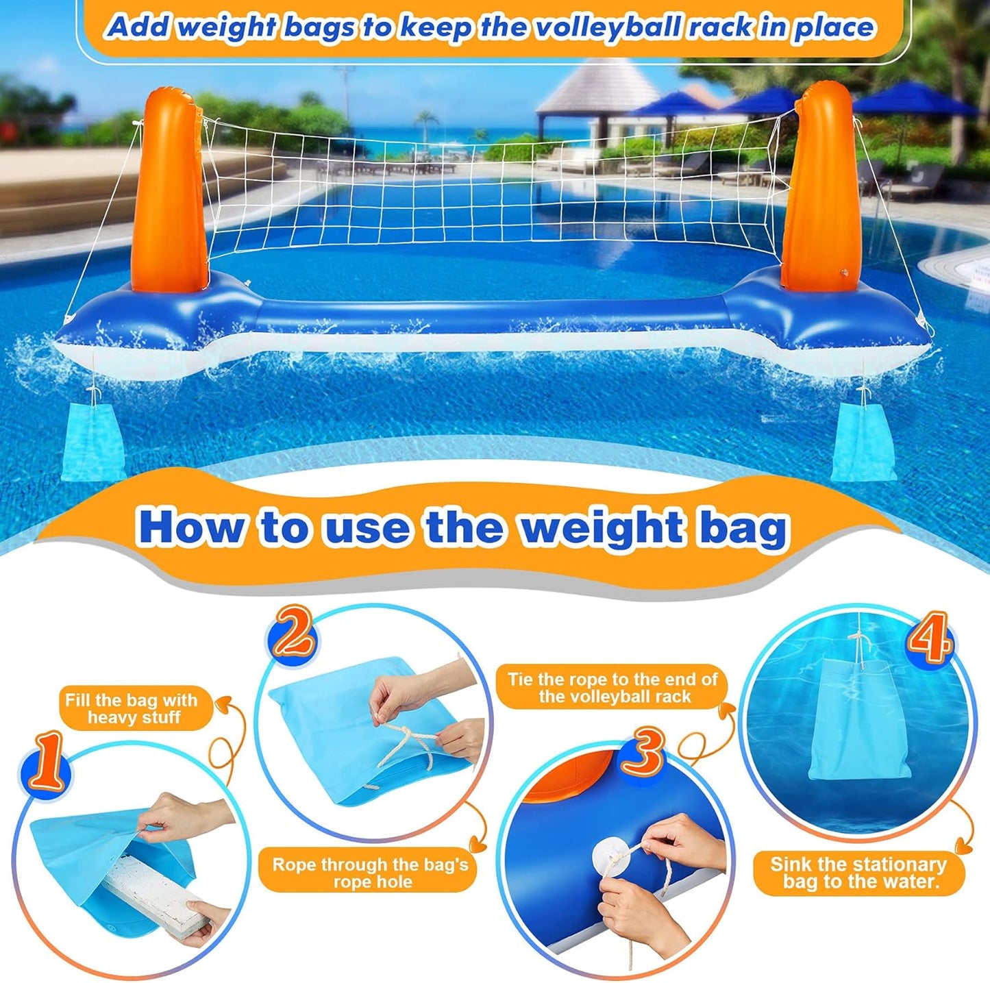 Aufblasbares Pool-Volleyball-Set mit Basketballkorb