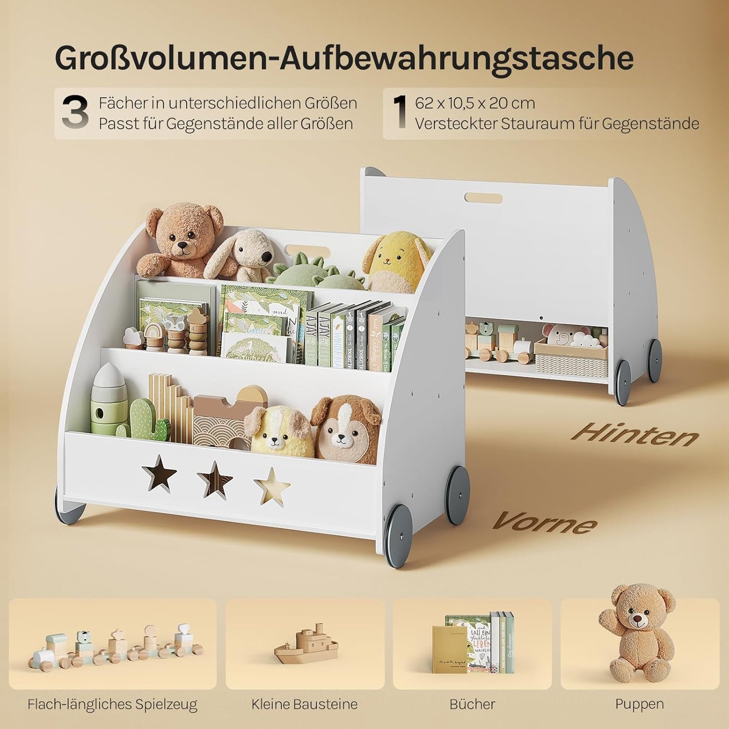 Kinderregal mit Räder, Weiß