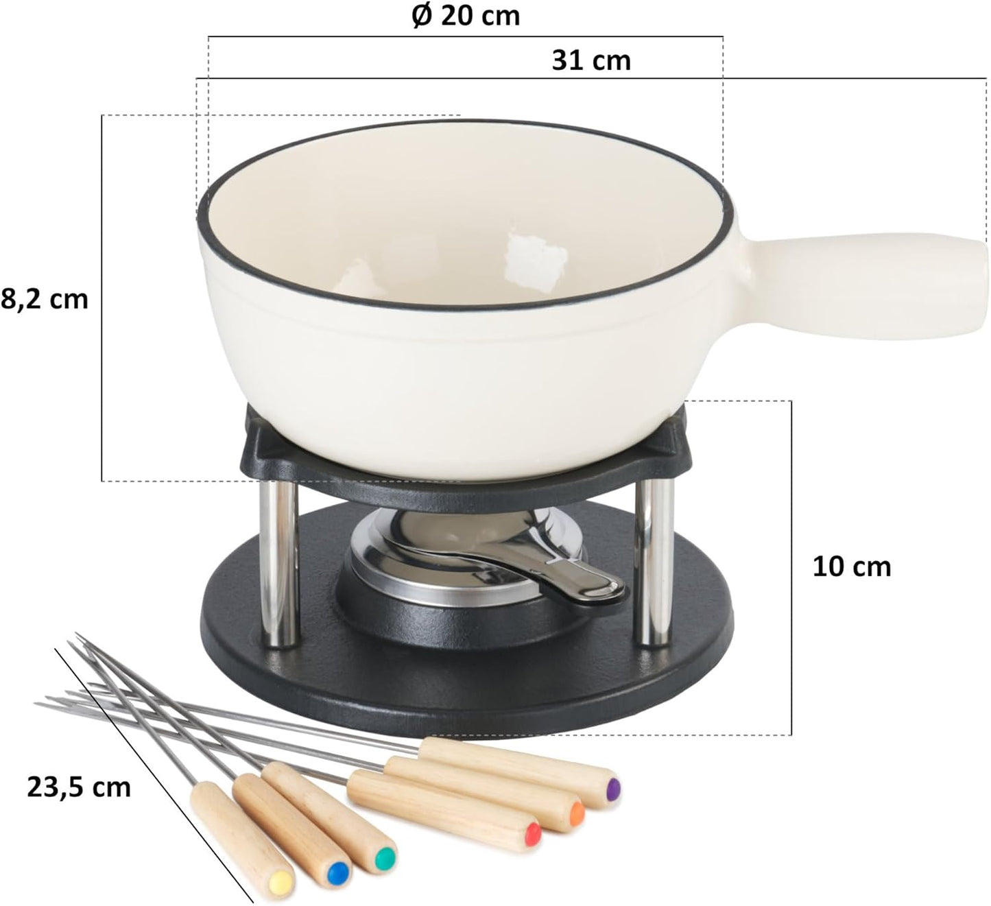 Fondue Set für 6 Personen (9-teilig), Creme / Creme Emailliert