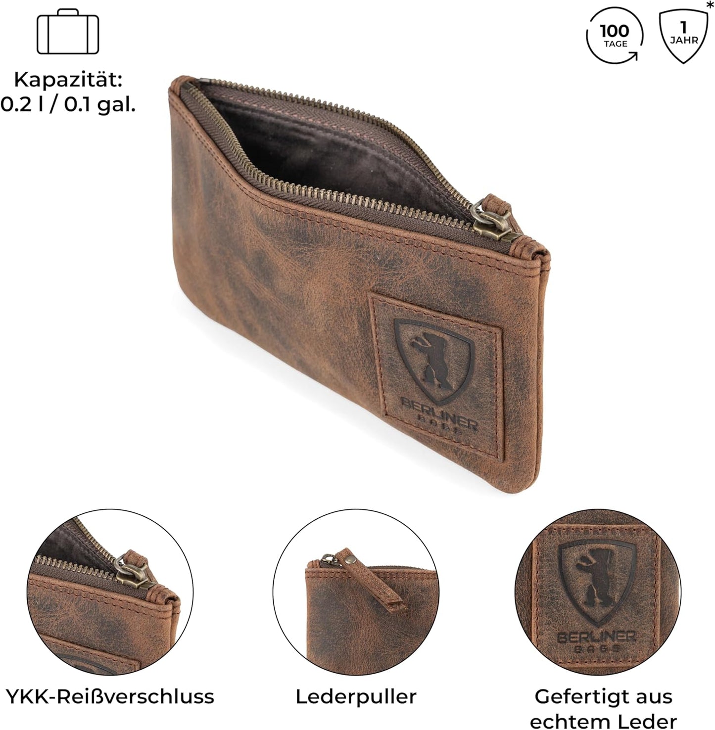 Vintage Leder-Federmäppchen mit Reissverschluss, Earth