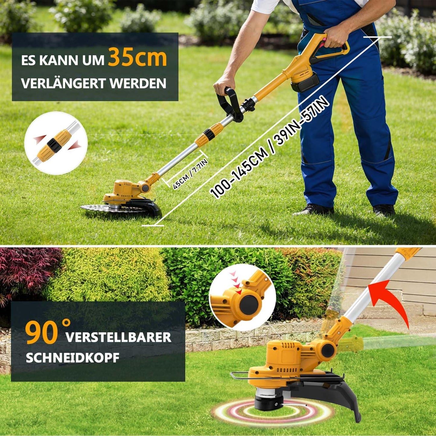 4-in-1 Akku-Rasentrimmer mit Teleskopstiel, Orange
