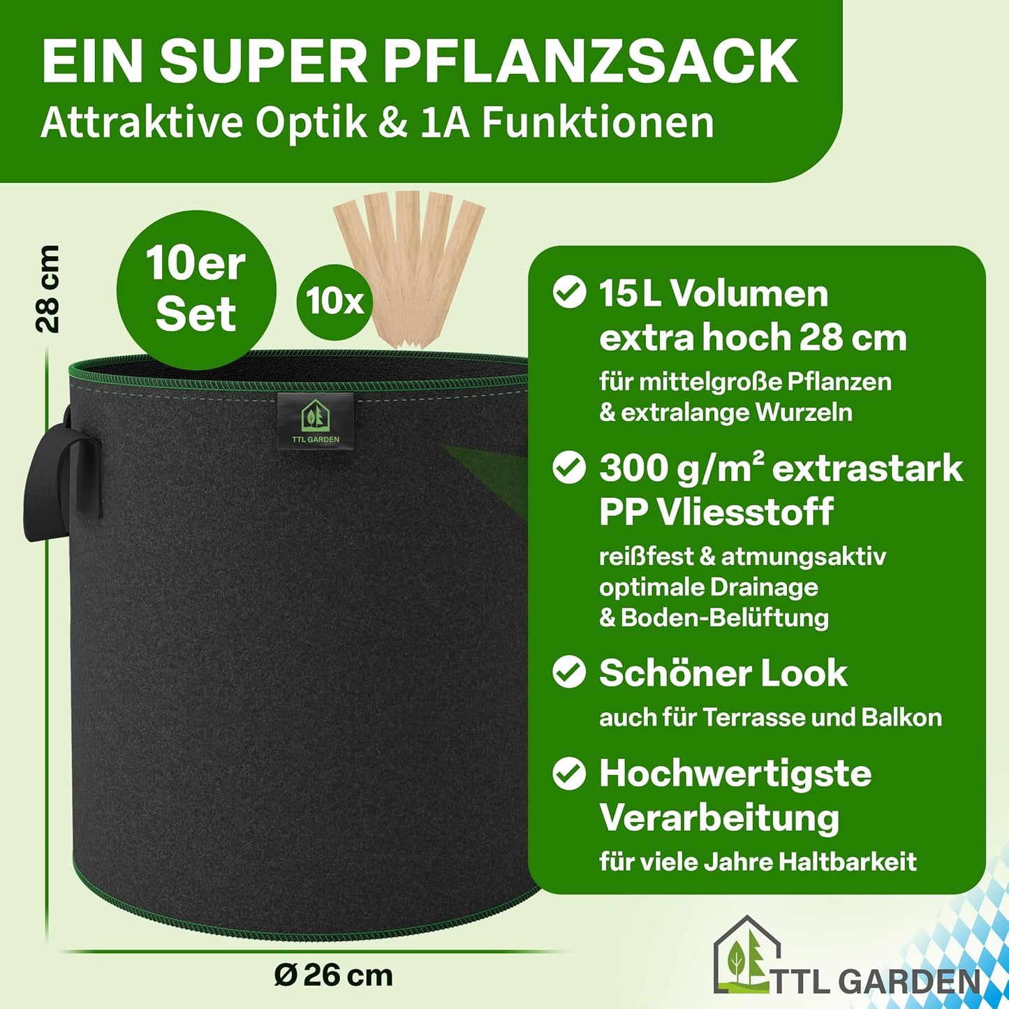10er-Set Pflanzsack, 15L, 15 Liter Allrounder 10