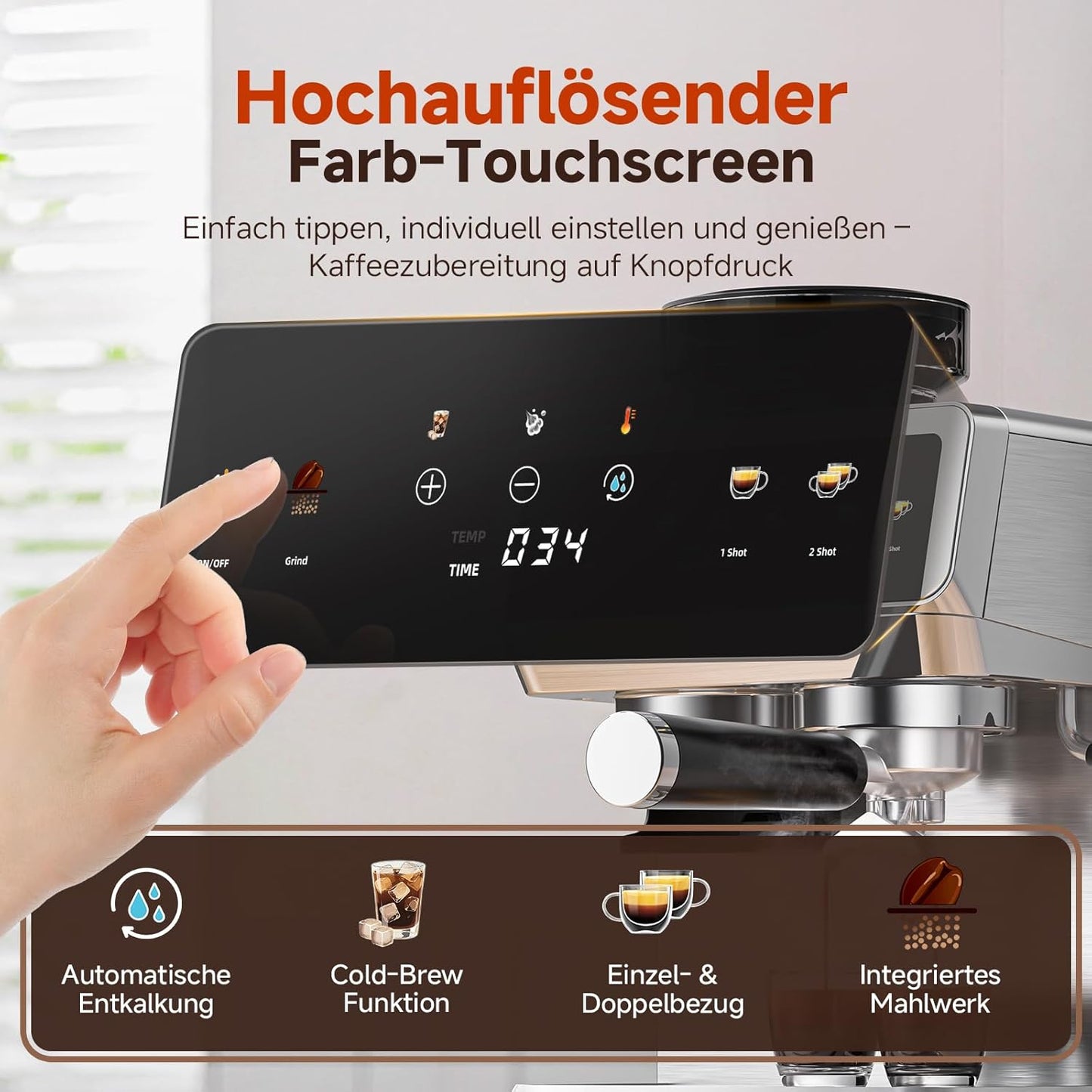 Siebträgermaschine mit Cold-Brew-Funktion, 1.8L Silver